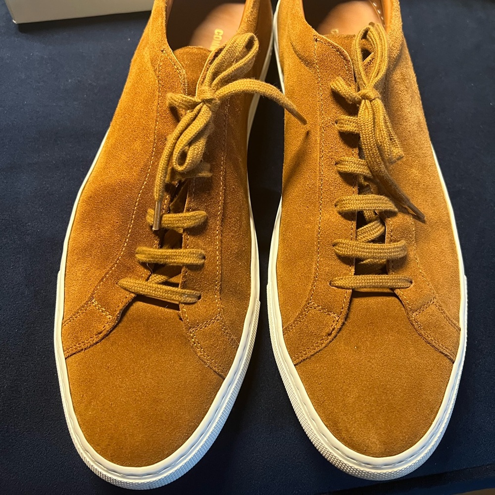 Original Achilles low top Common Projects- Cognac Suede with White Sole- Size 46